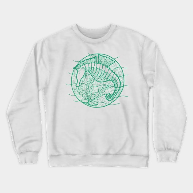 Seahorse graphic in green ink Crewneck Sweatshirt by Puddle Lane Art